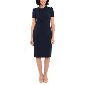 Maggy London Tie Neck Puff Sleeve Scuba Crepe Dress